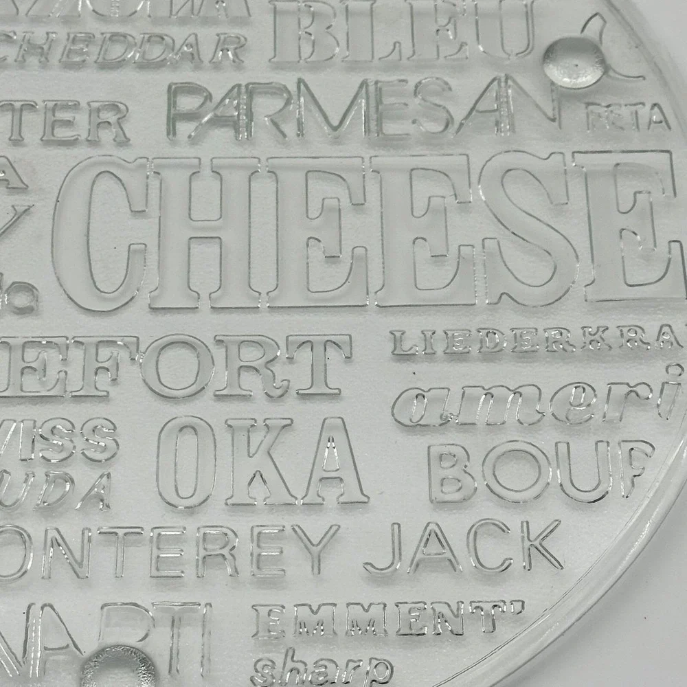 Round‎ Glass Cheese Typography Cutting Board Serving Tray 10 Inch